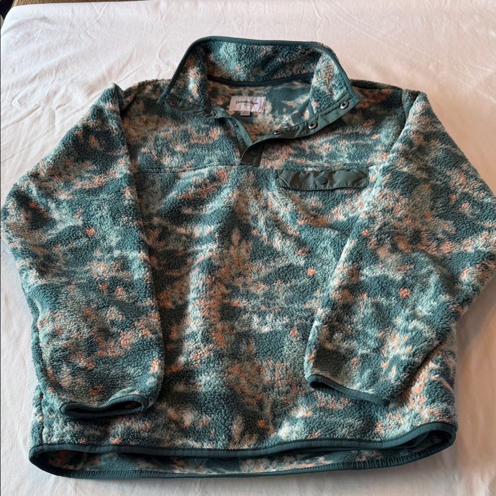 Goodfellow & Co Teal and Coral Fleece Pullover